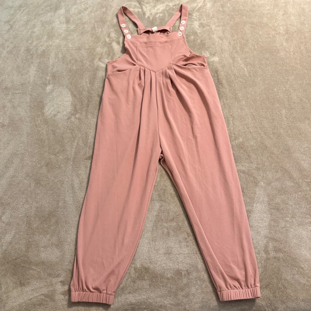 Halara Womens Waffle Knit Overalls Dusty Rose Pink Harem Jogger Jumpsuit Medium